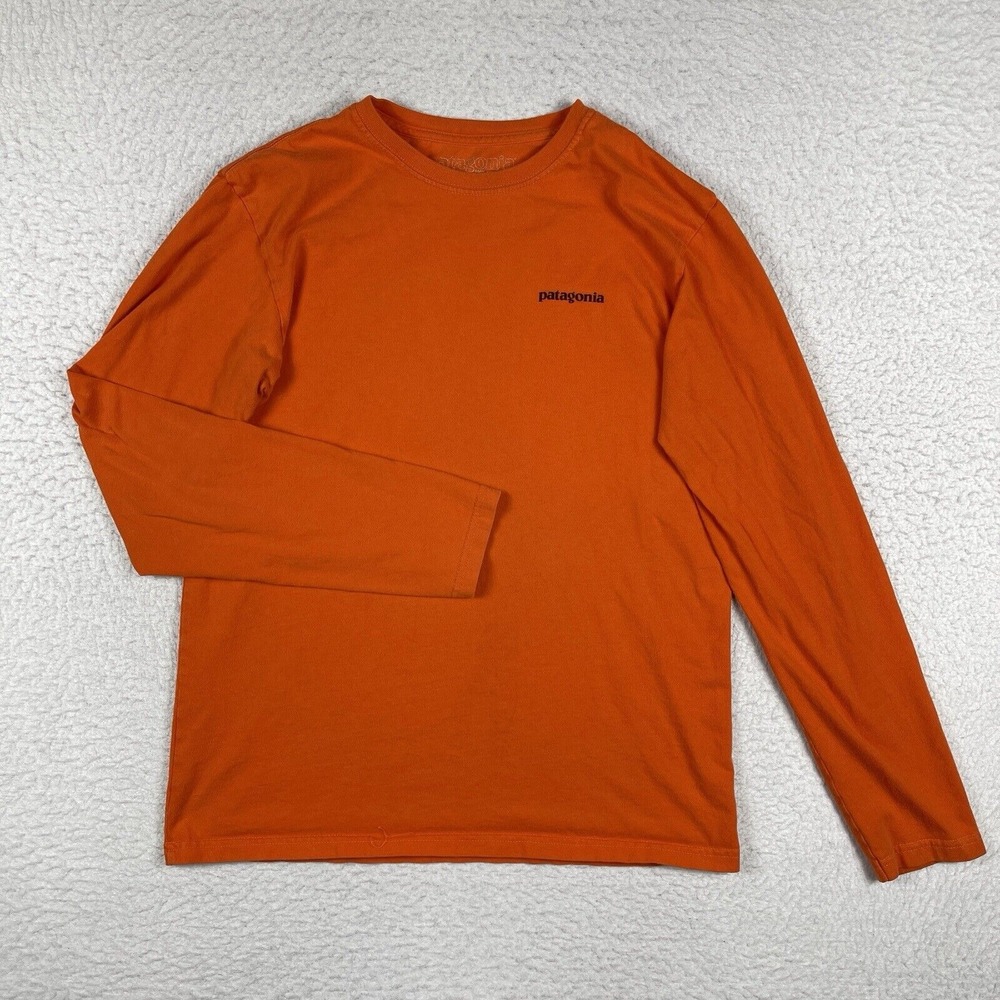 Patagonia Shirt Mens Medium Orange Organic Spell Out Hiking Camp Casual Outdoor
